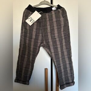 NWT ZARA Kids Little Boy Gray/Tan/Navy Plaid Pull-on Pants Size 4-5 Years